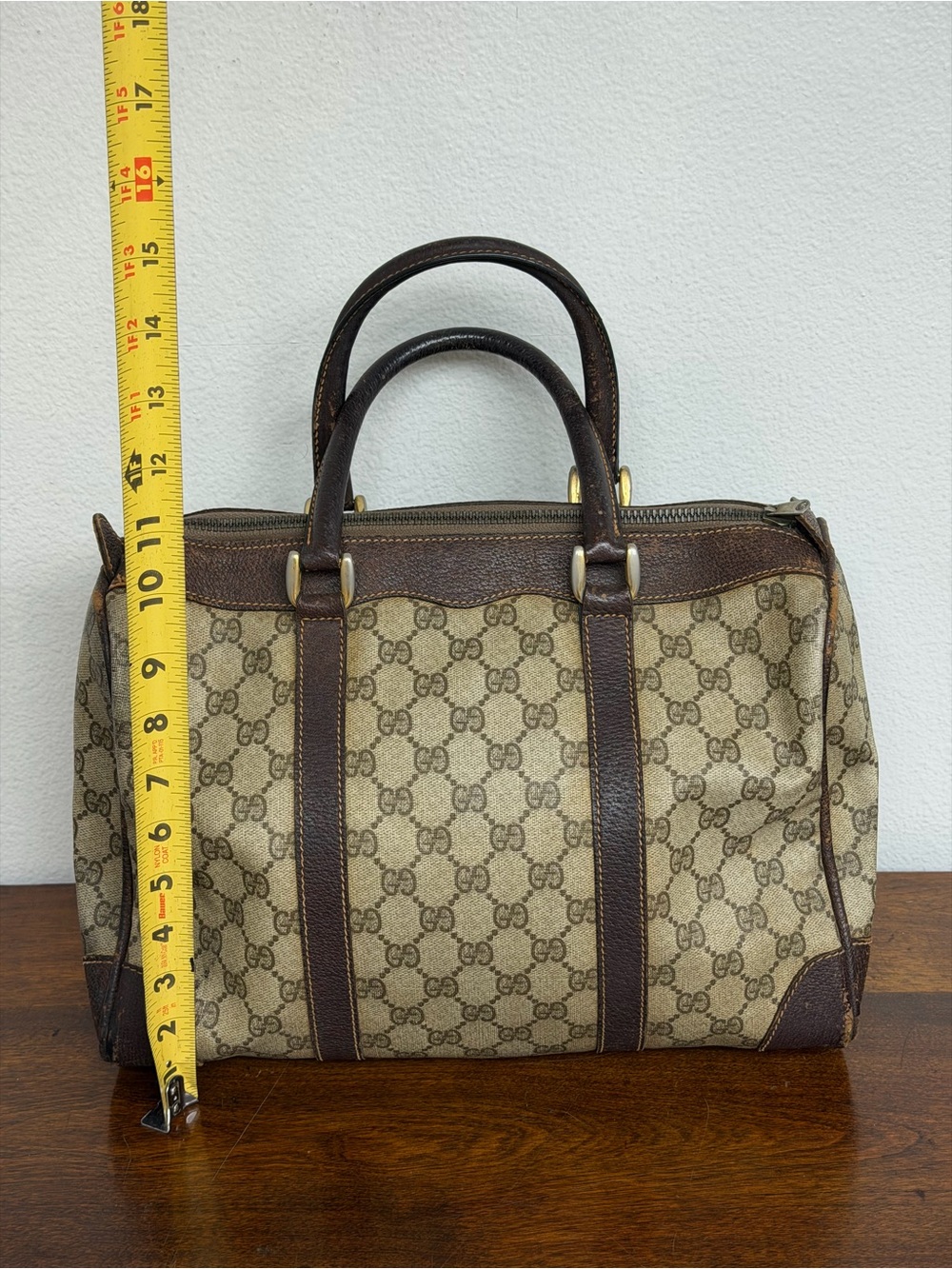 Vintage Gucci GG Monogram Boston Bag Brown Canvas & Leather - Picture 4 of 13